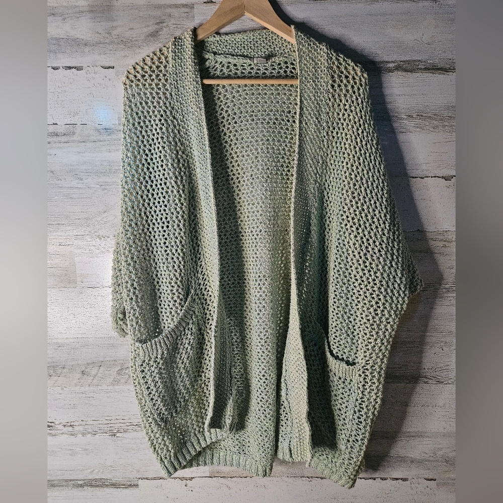 Anthropologie Ecote Sea Green Cardigan Open Weave Beach Style Boho Womens Large
